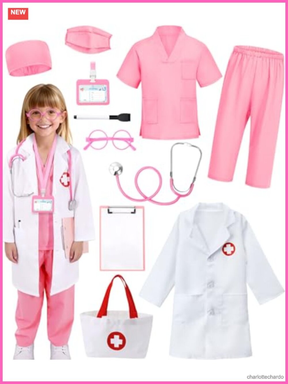 Kids Doctor Nurse Costume Set 12 Pcs Pretend Play Scrubs Lab Coat